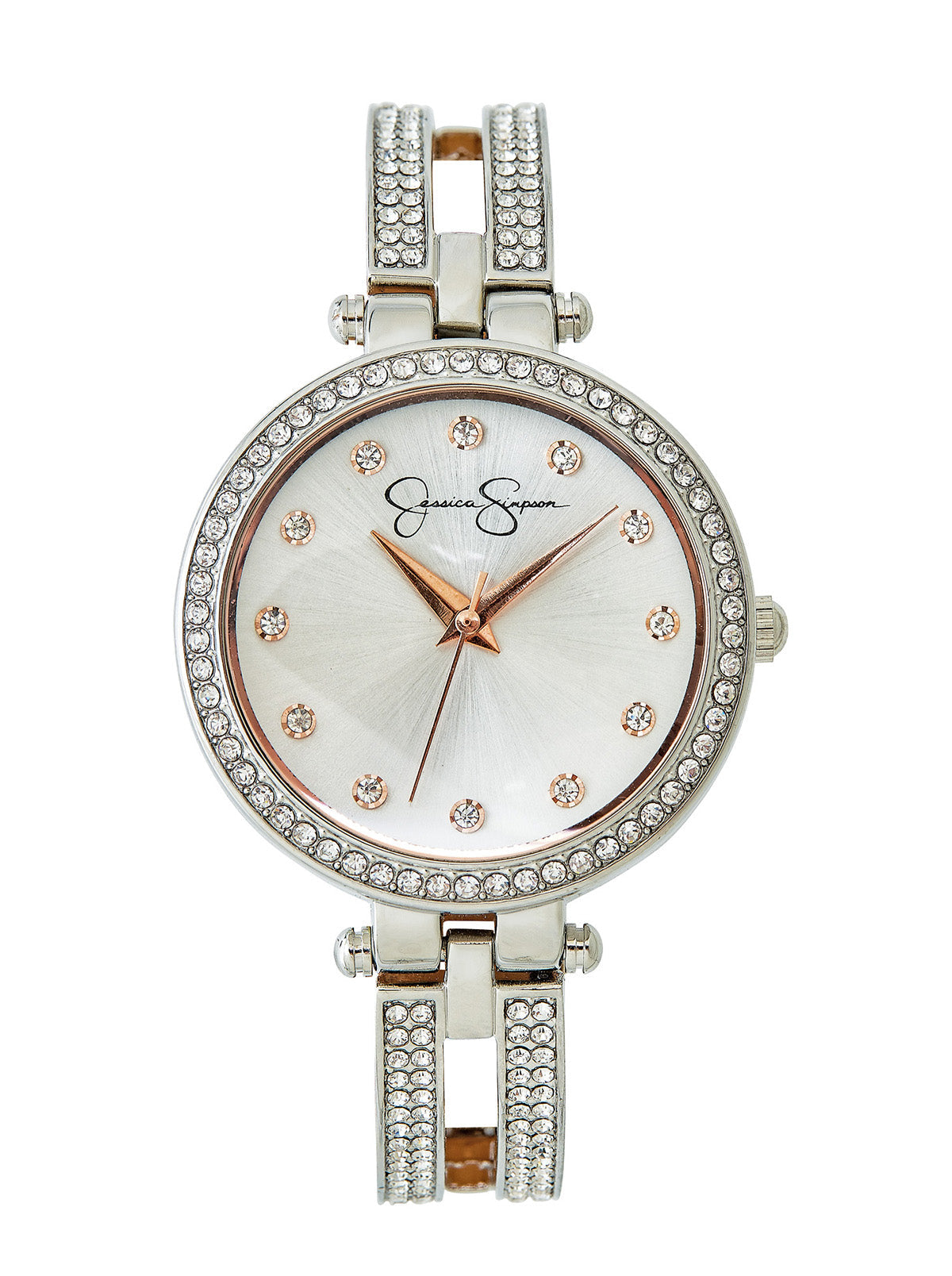 Jessica Simpson Accessories Silver Tone Crystal Double Arm Bangle Watch