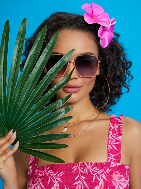 Jessica Simpson Accessories Geometric Metal Sunglasses in Rose Gold