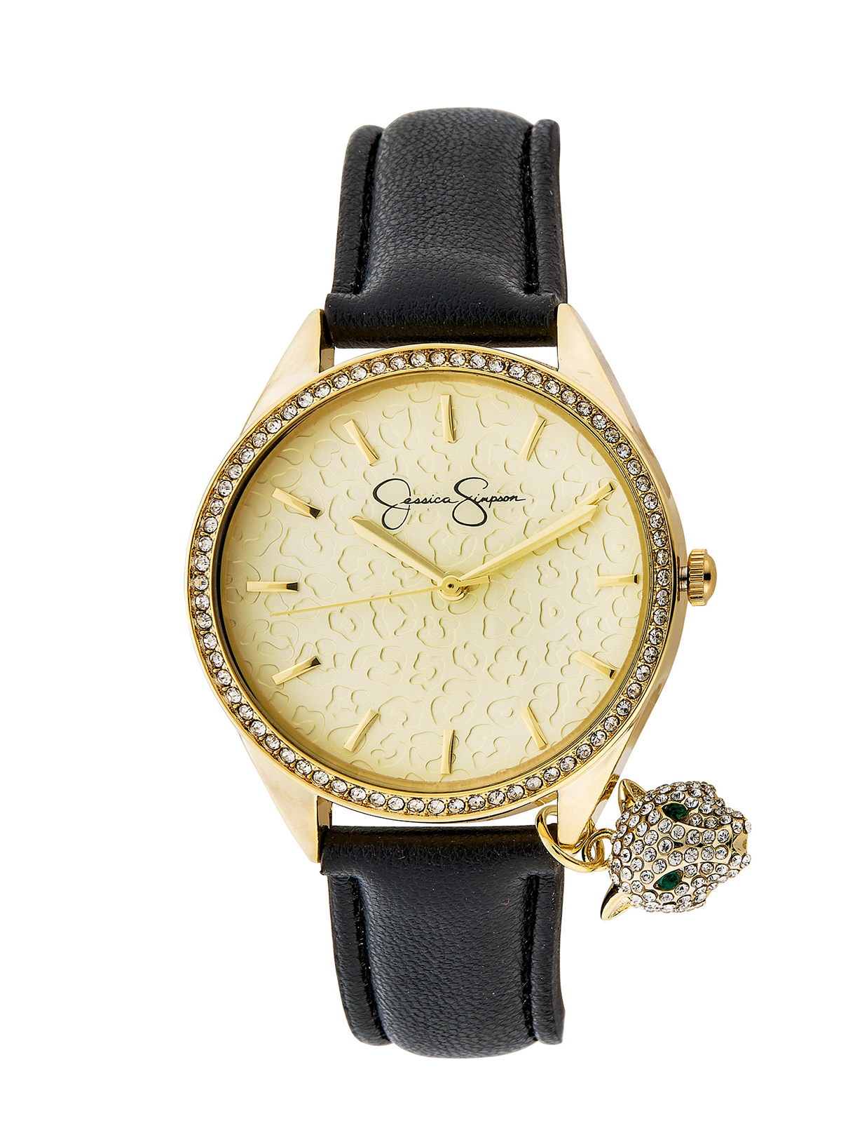 Jessica Simpson Accessories Gold Tone Dangle Panther Strap Watch