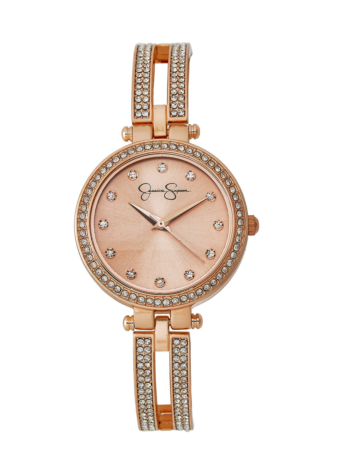Jessica Simpson Accessories Rose Gold Tone Crystal Double Arm Bangle Watch
