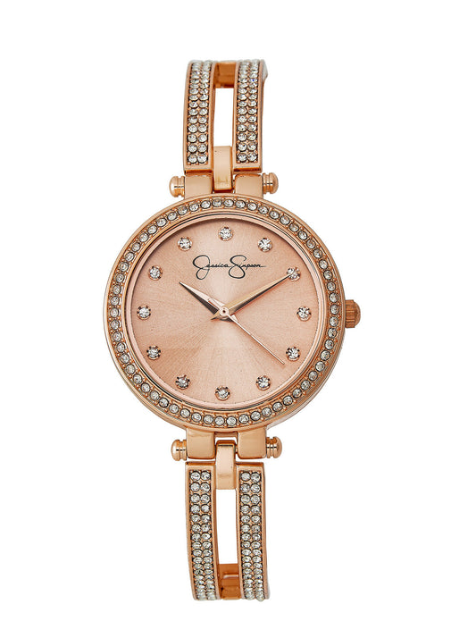 Jessica Simpson Accessories Rose Gold Tone Crystal Double Arm Bangle Watch