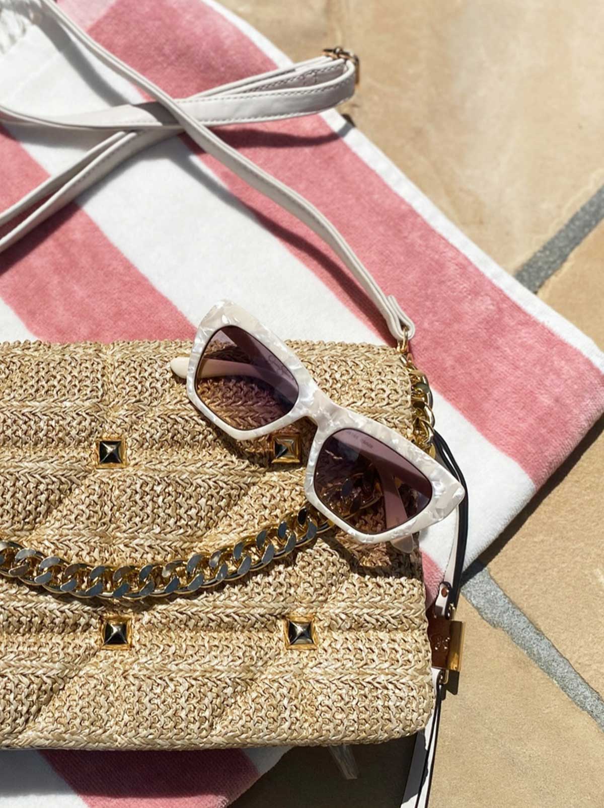 Jessica Simpson Accessories Vintage Cat Eye Sunglasses in Cream Marble