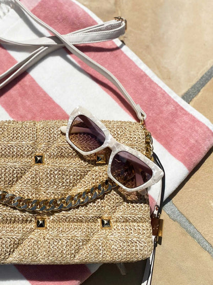 Jessica Simpson Accessories Vintage Cat Eye Sunglasses in Cream Marble