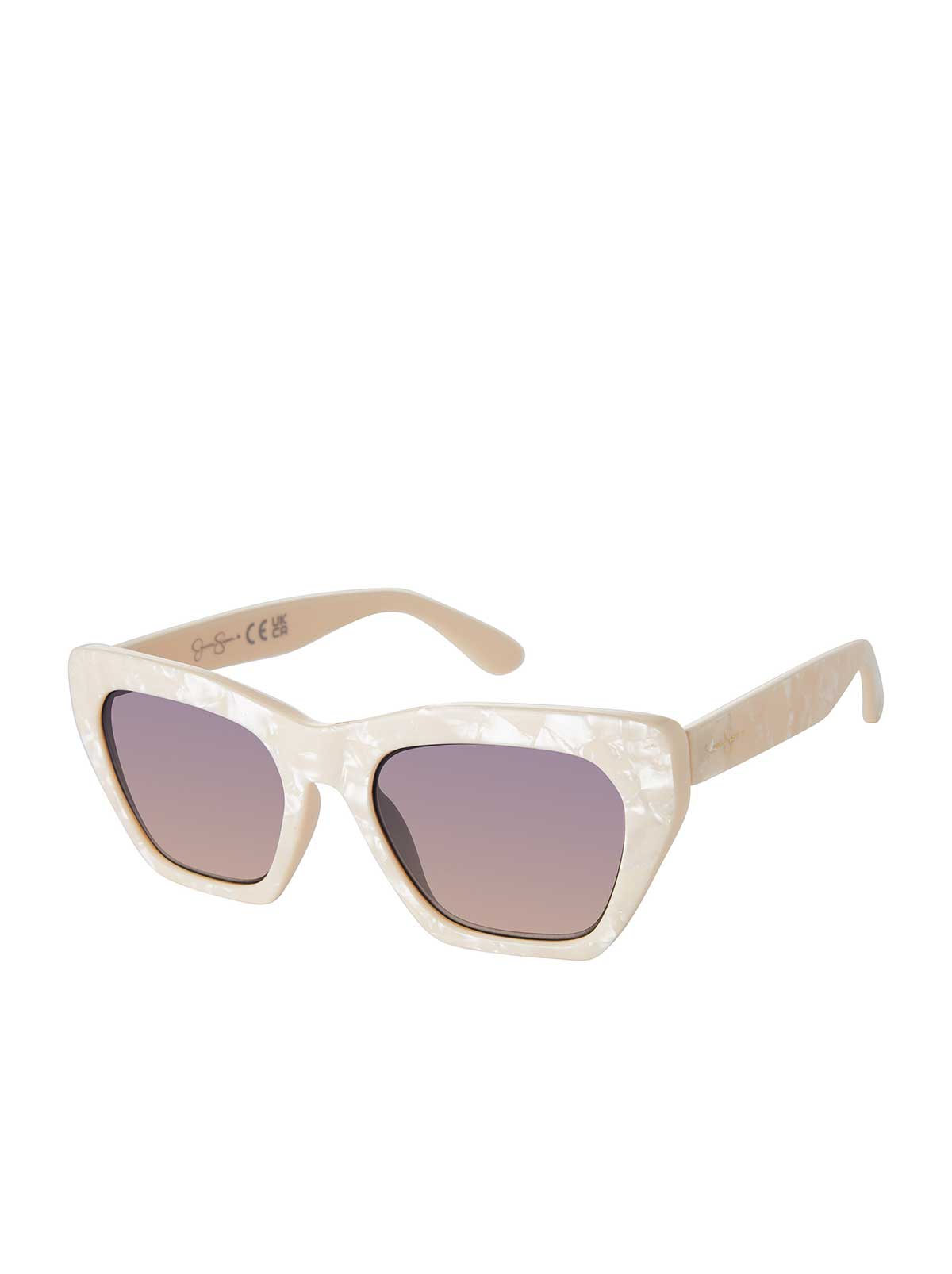 Jessica Simpson Accessories Vintage Cat Eye Sunglasses in Cream Marble