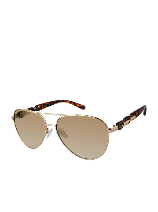 Jessica Simpson Accessories Metal Aviator Pilot Sunglasses in Gold & Leopard
