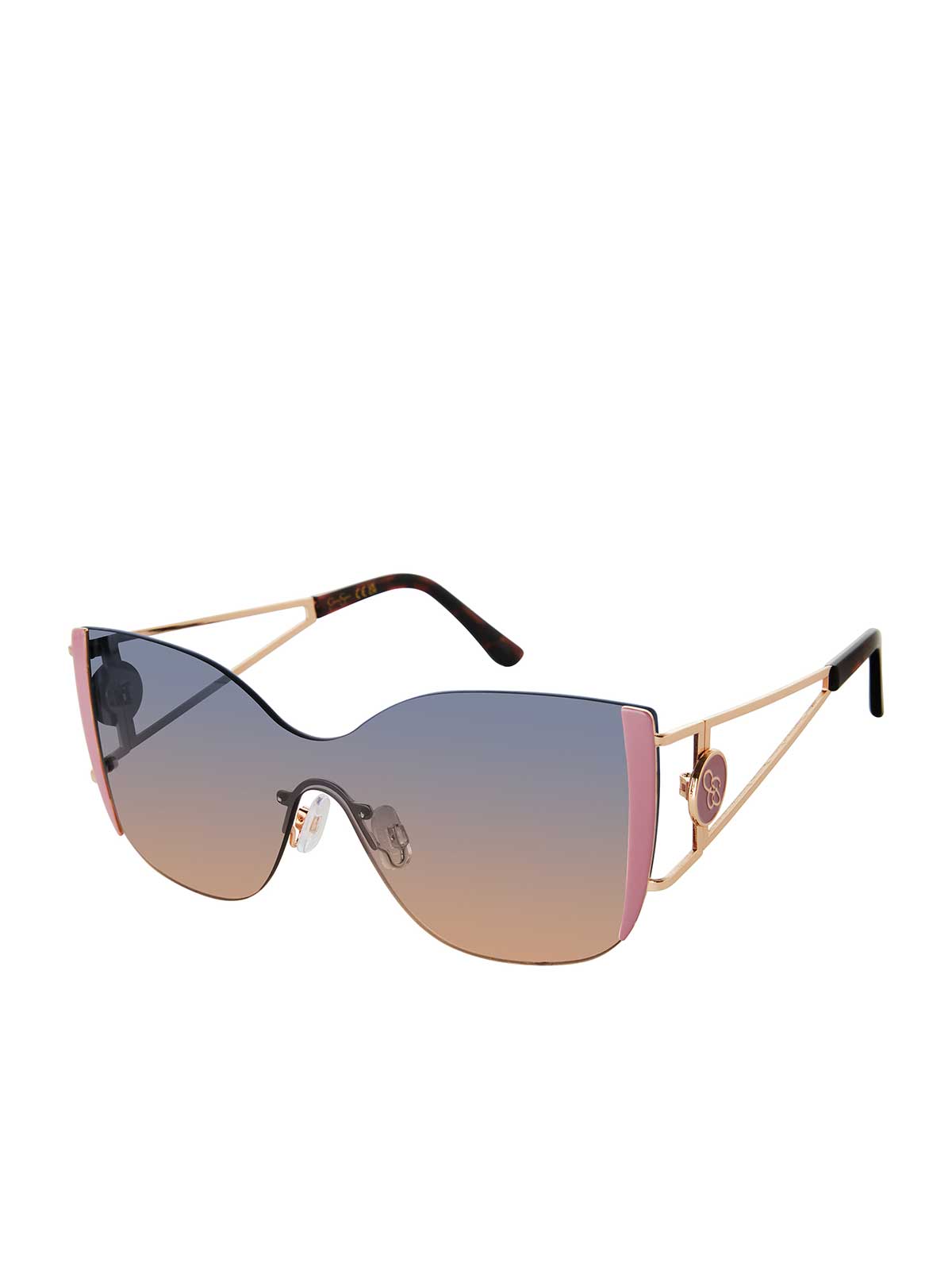 Jessica Simpson Accessories Metal Cat Eye Shield Sunglasses in Gold & Rose
