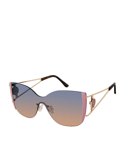 Jessica Simpson Accessories Metal Cat Eye Shield Sunglasses in Gold & Rose