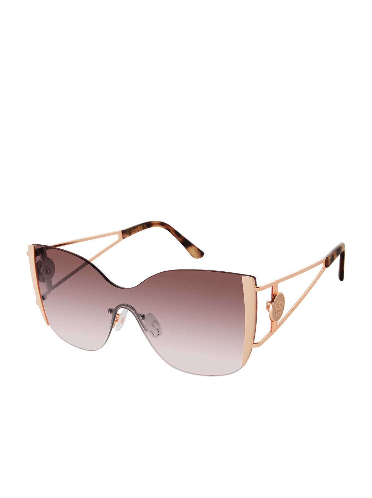 Jessica Simpson Accessories Metal Cat Eye Shield Sunglasses in Rose Gold