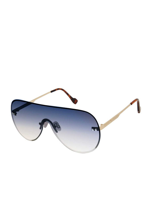 Jessica Simpson Accessories Rimless Metal Aviator Shield Sunglasses in Gold