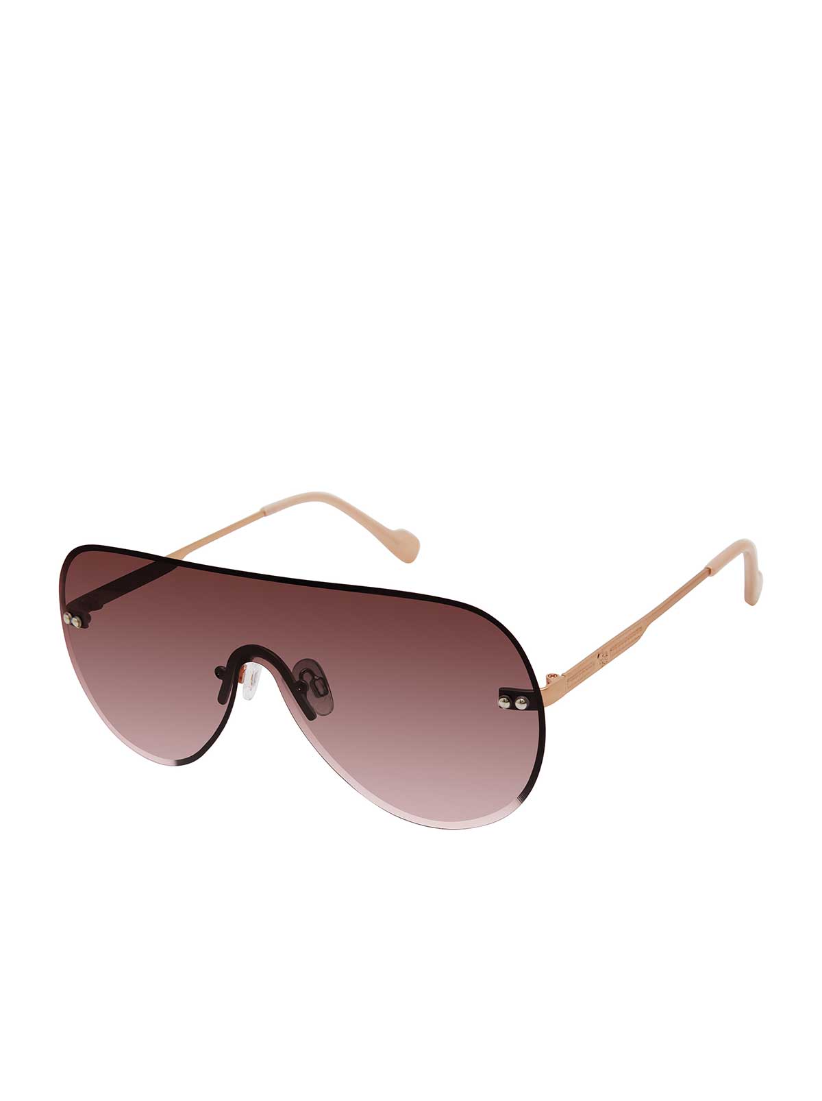 Jessica Simpson Accessories Rimless Metal Aviator Shield Sunglasses in Rose Gold