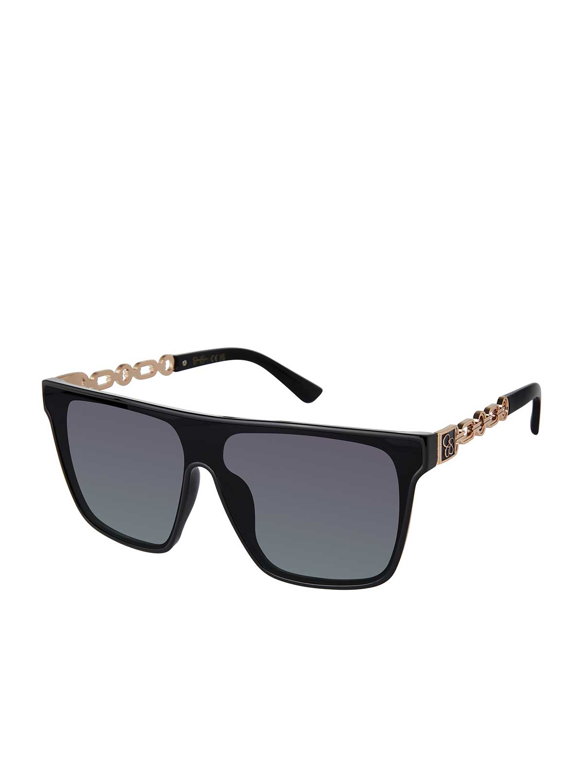 Jessica Simpson Accessories Metal Square Shield Sunglasses in Black