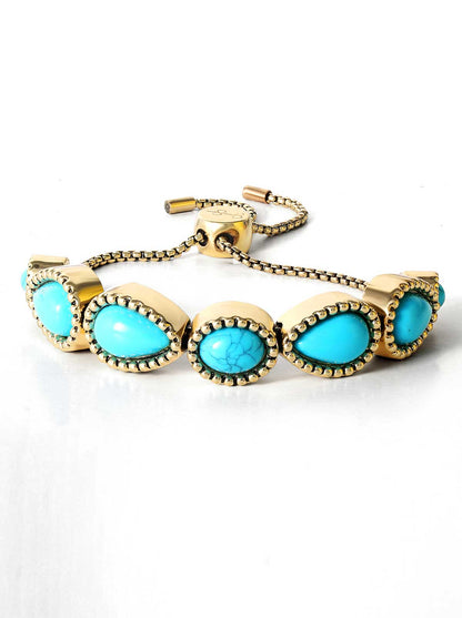 Jessica Simpson Accessories Turquoise Stone Slider Bracelet in Gold