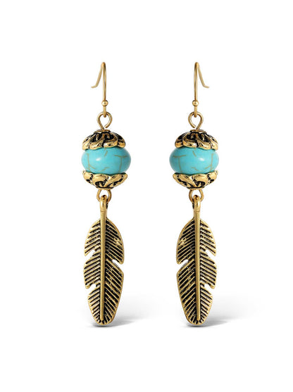 Jessica Simpson Accessories Turquoise Bead Feather Drop Earrings in Gold
