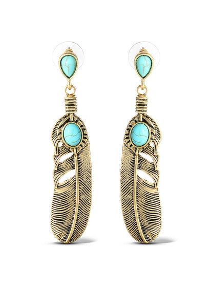 Jessica Simpson Accessories Turquoise Stone Feather Drop Earrings