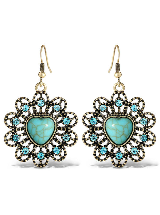 Jessica Simpson Accessories Turquoise Stone Ornate Heart Earrings