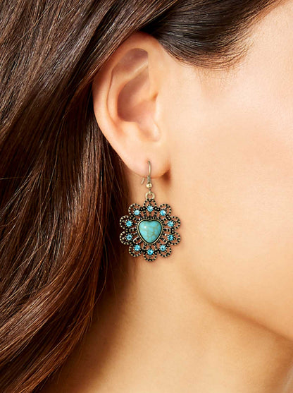 Jessica Simpson Accessories Turquoise Stone Ornate Heart Earrings