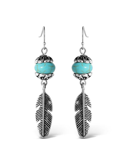 Jessica Simpson Accessories Turquoise Bead Feather Drop Earrings in Silver