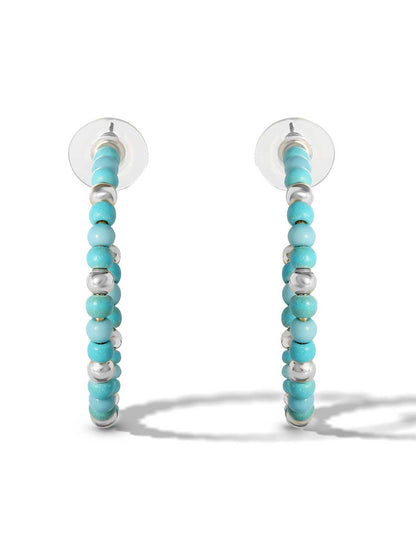 Jessica Simpson Accessories Turquoise Bead Hoop Earrings in Silver