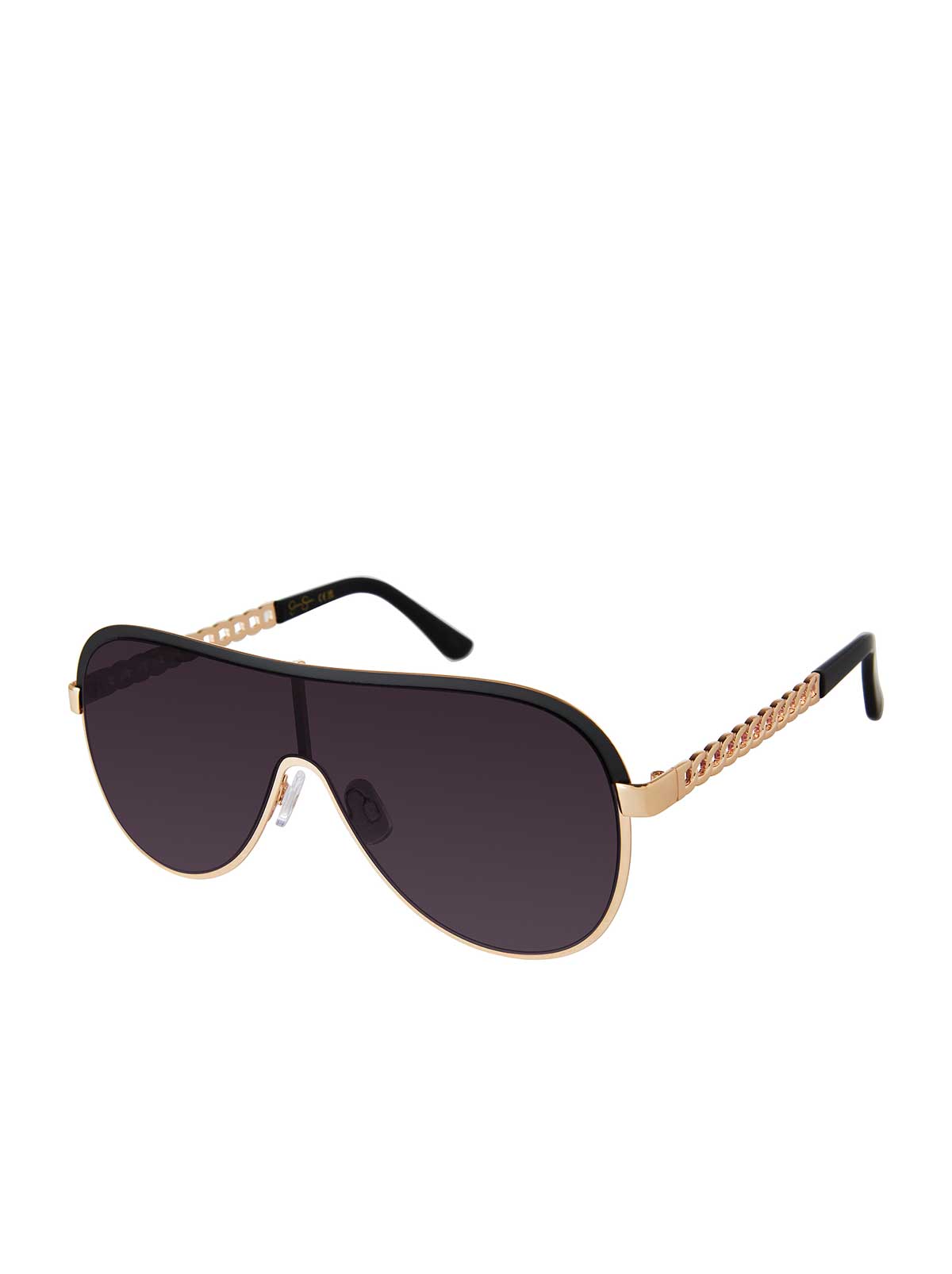 Jessica Simpson Accessories Metal Shield Aviator Pilot Sunglasses in Gold & Black