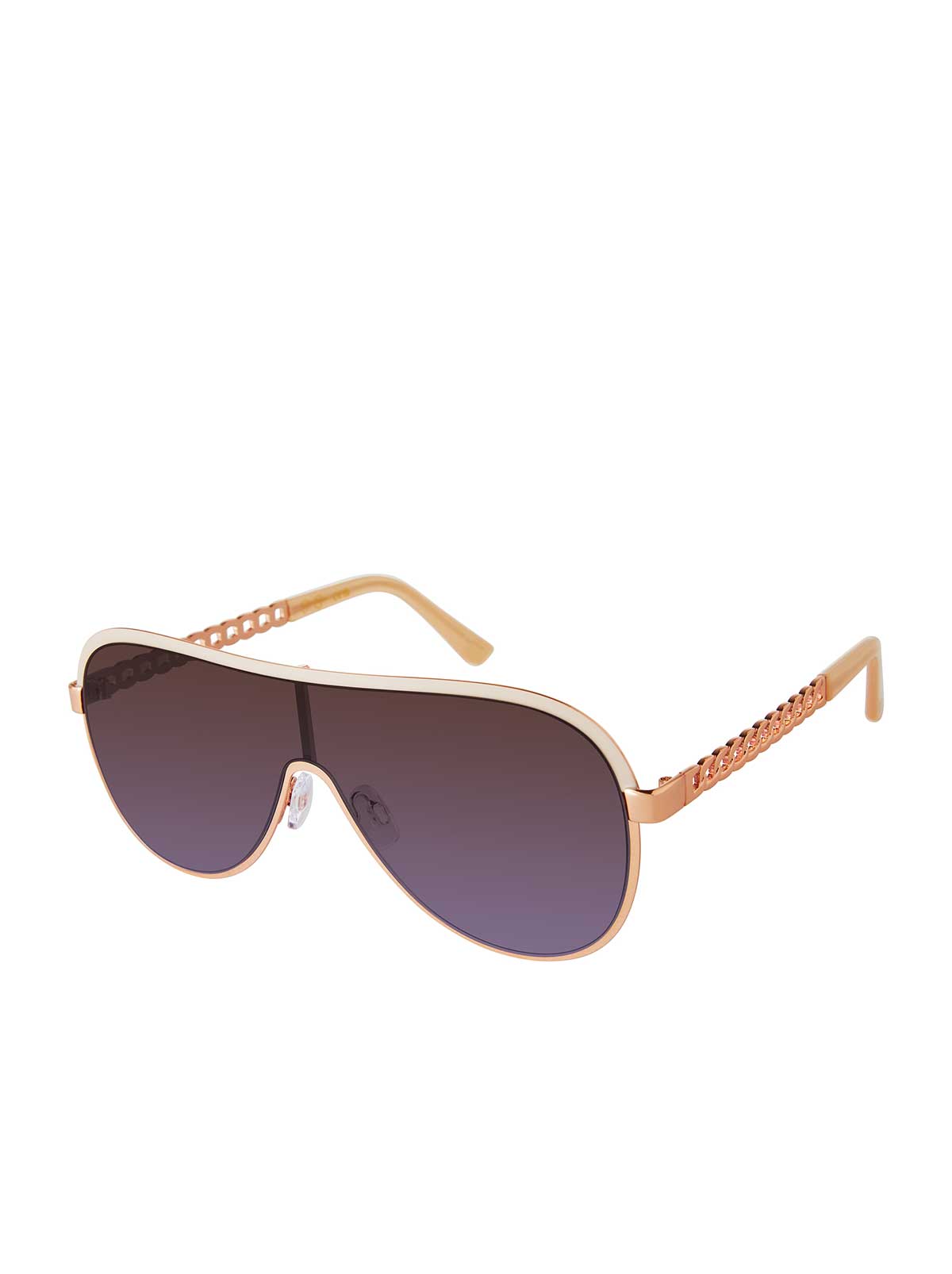 Jessica Simpson Accessories Metal Shield Aviator Pilot Sunglasses in Rose Gold & Nude