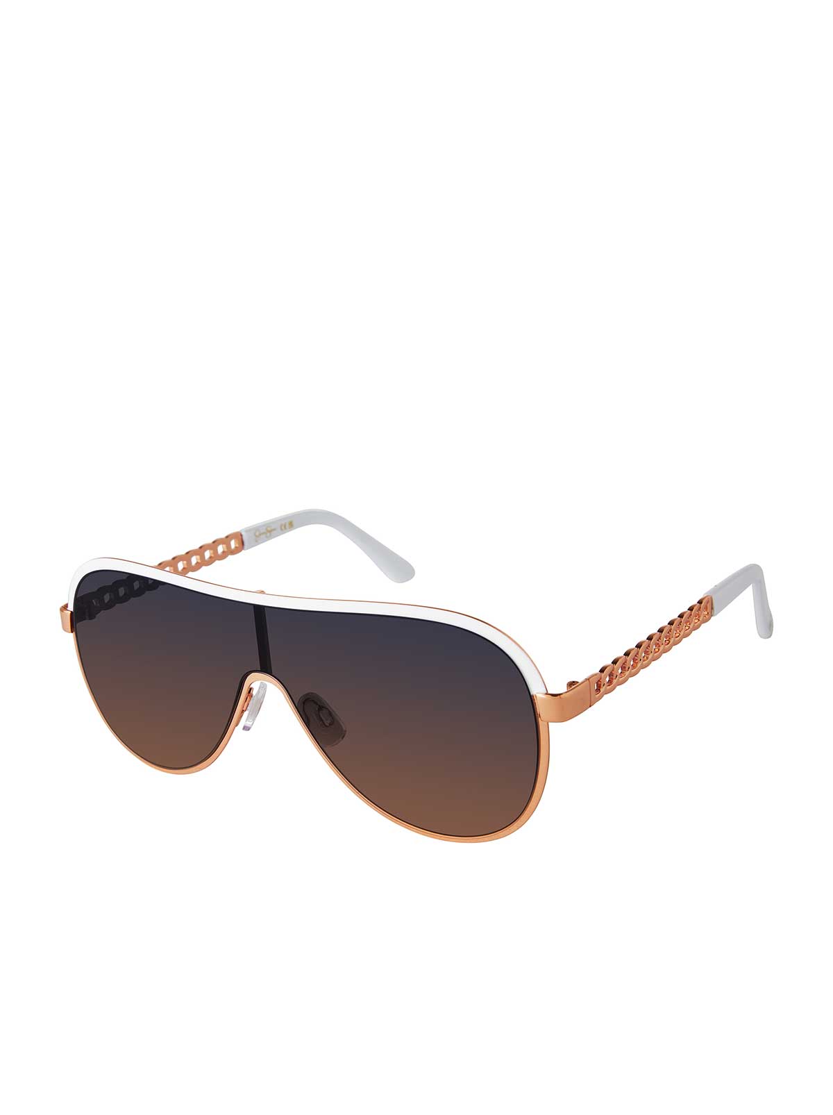 Jessica Simpson Accessories Metal Shield Aviator Pilot Sunglasses in Rose Gold & White