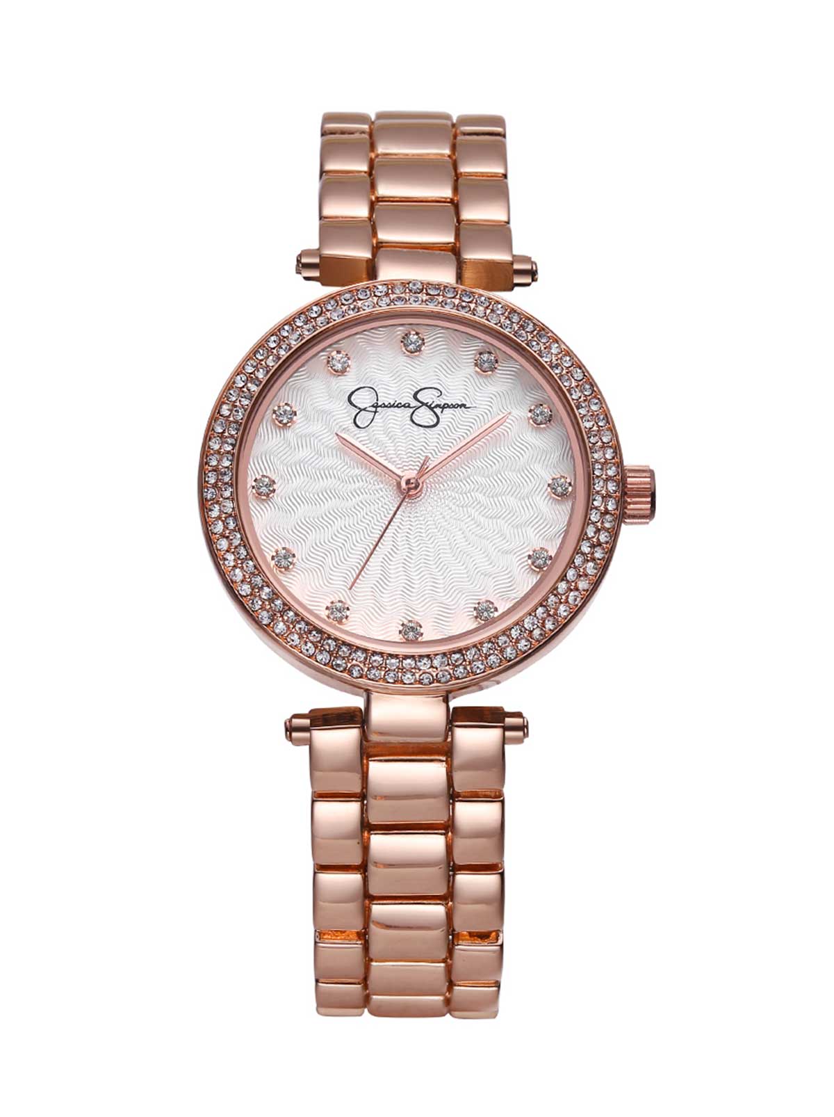 Jessica Simpson Accessories Crystal Textured Dial Bracelet Watch in Rose Gold Tone