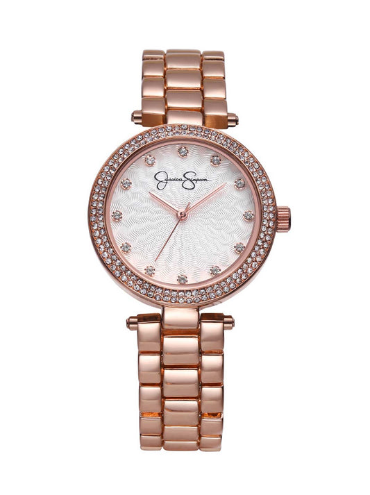 Jessica Simpson Accessories Crystal Textured Dial Bracelet Watch in Rose Gold Tone