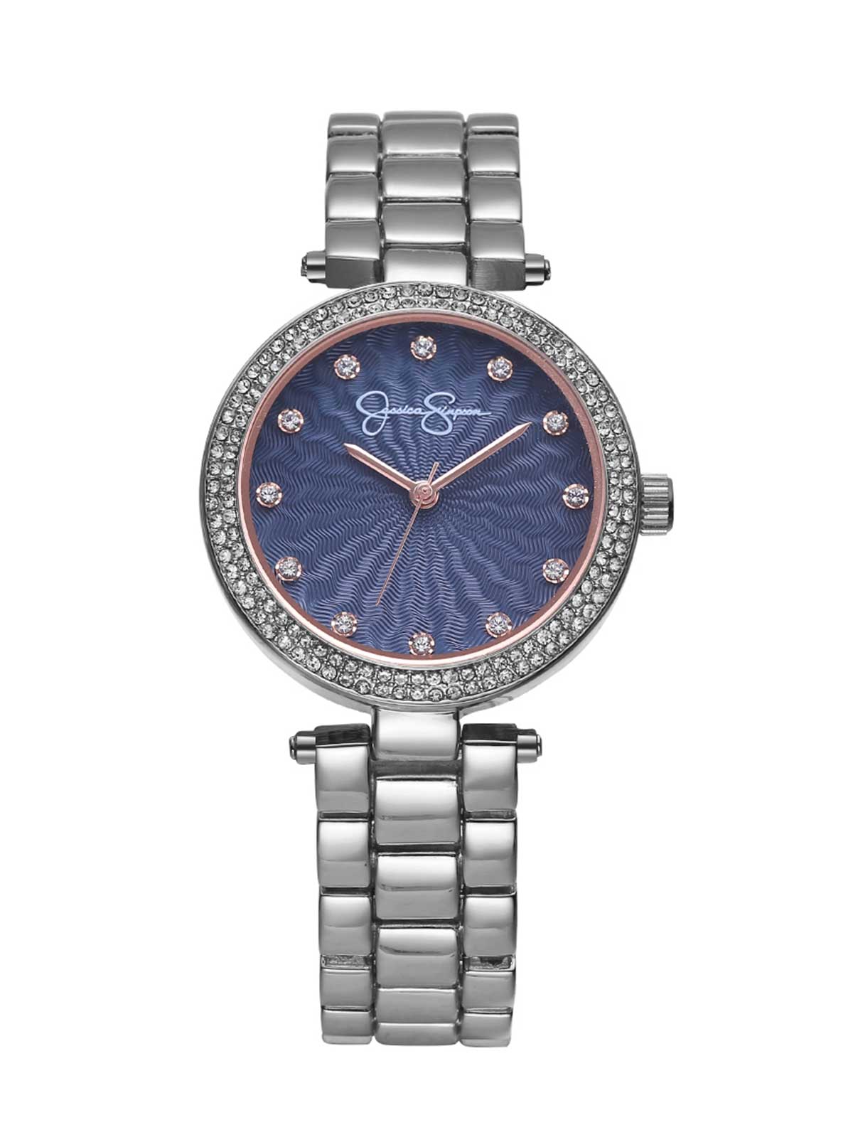 Jessica Simpson Accessories Crystal Textured Dial Bracelet Watch in Silver Tone