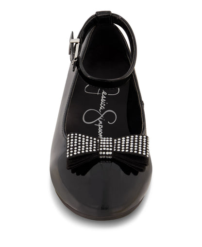 Jessica Simpson Women Girls' Amy Jeweled Bow Ballet Flat With Strap in Black
