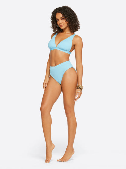 Jessica Simpson Women Textured Solids V Front High Waisted Bottom in Sky