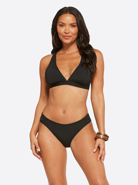 Jessica Simpson Women Textured Solids Full Support Triangle Bra in Black
