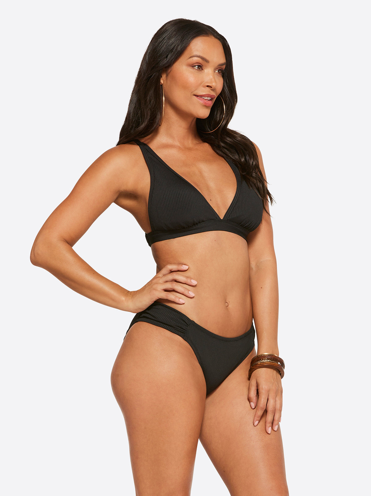 Jessica Simpson Women Textured Solids Full Support Triangle Bra in Black