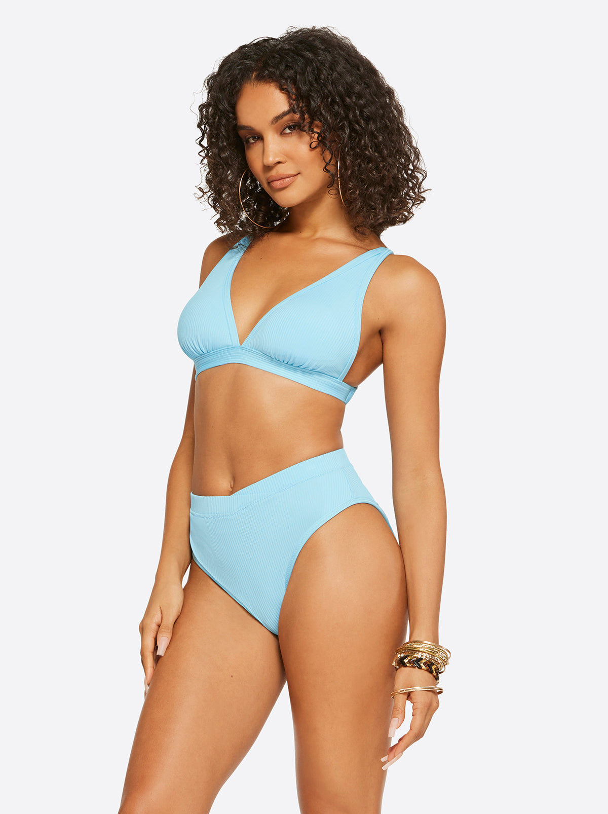 Jessica Simpson Women Textured Solids Full Support Triangle Bra in Sky