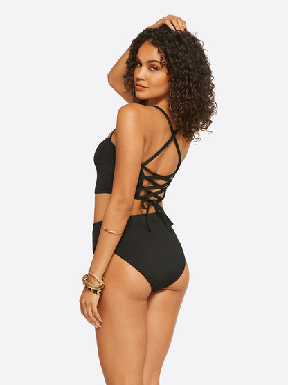 Jessica Simpson Women Textured Solids Open Back Tank in Black