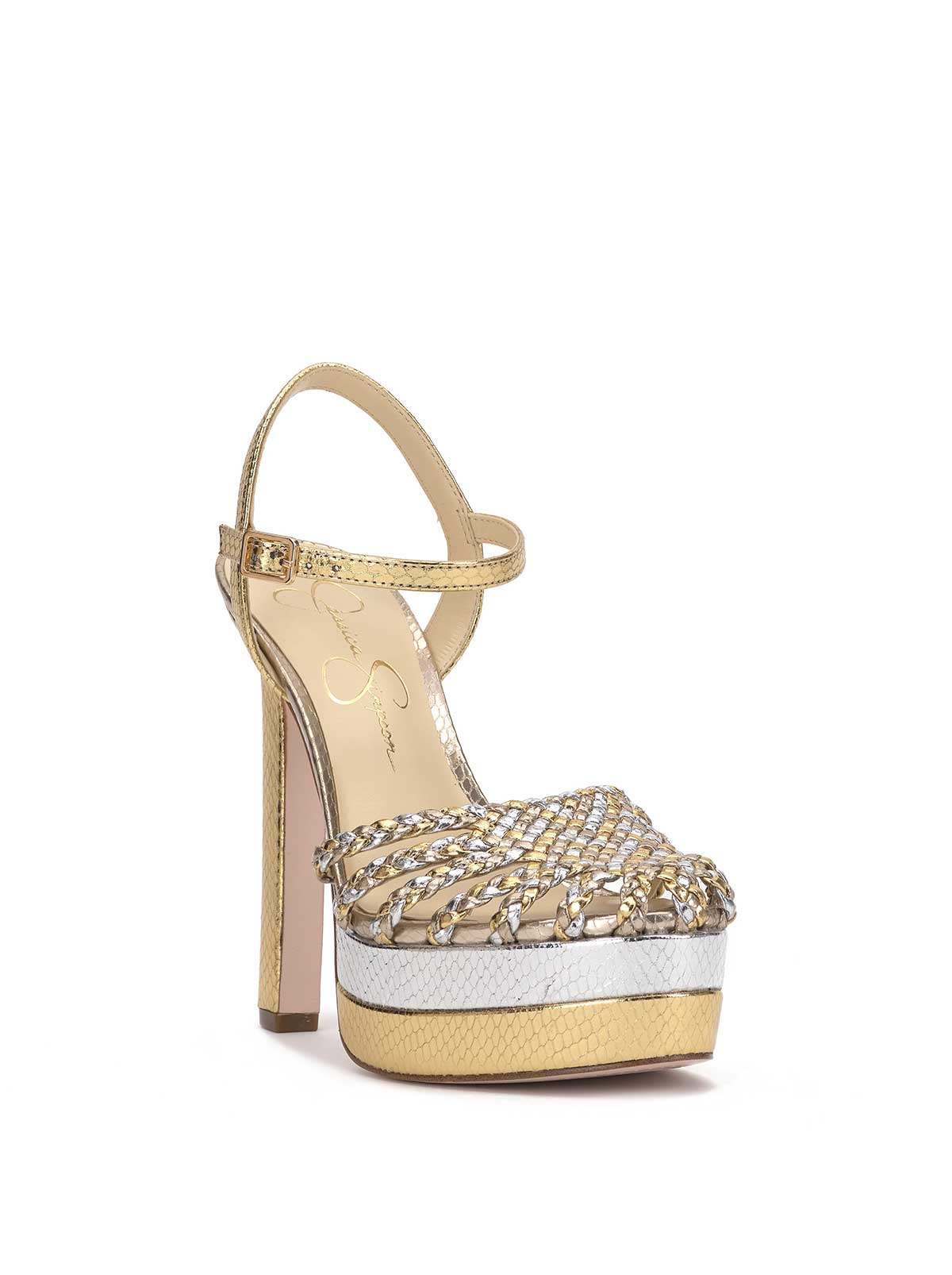 Jessica Simpson Women Inaia Braided Platform Sandal in Gold