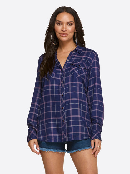 Jessica Simpson Women Petunia Shirt in Ocean Cavern Plaid
