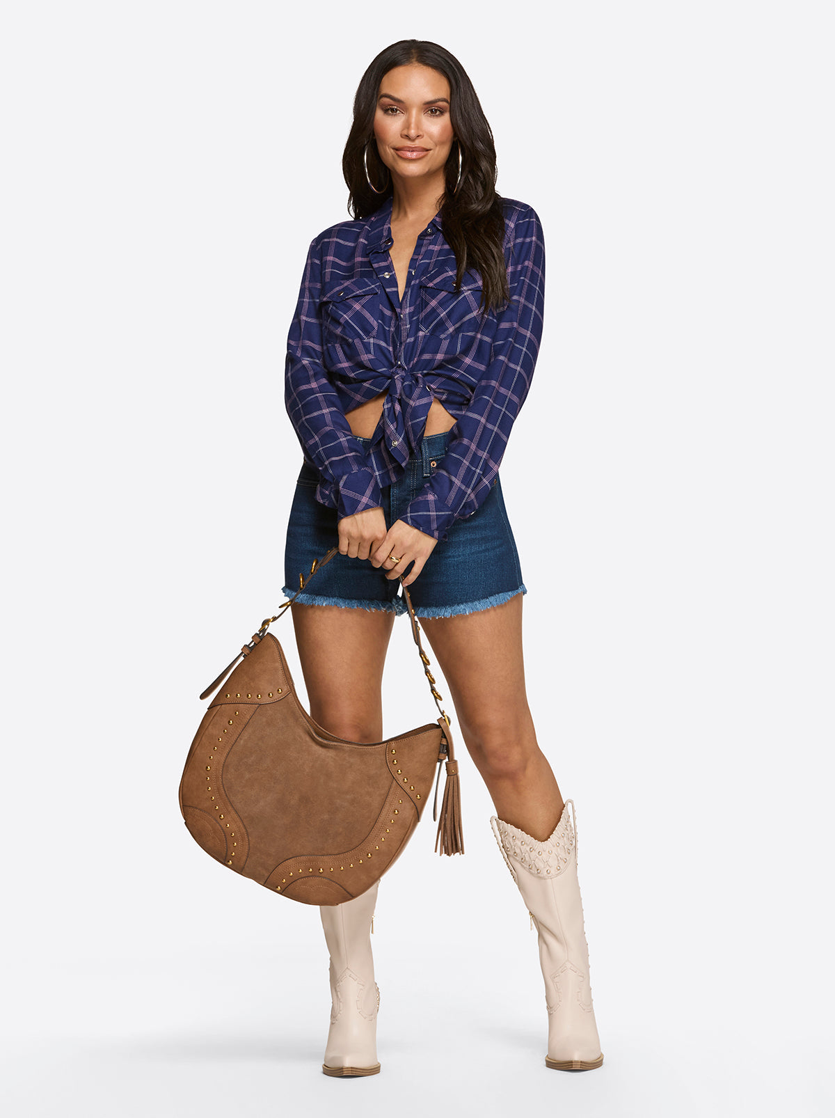Jessica Simpson Women Petunia Shirt in Ocean Cavern Plaid