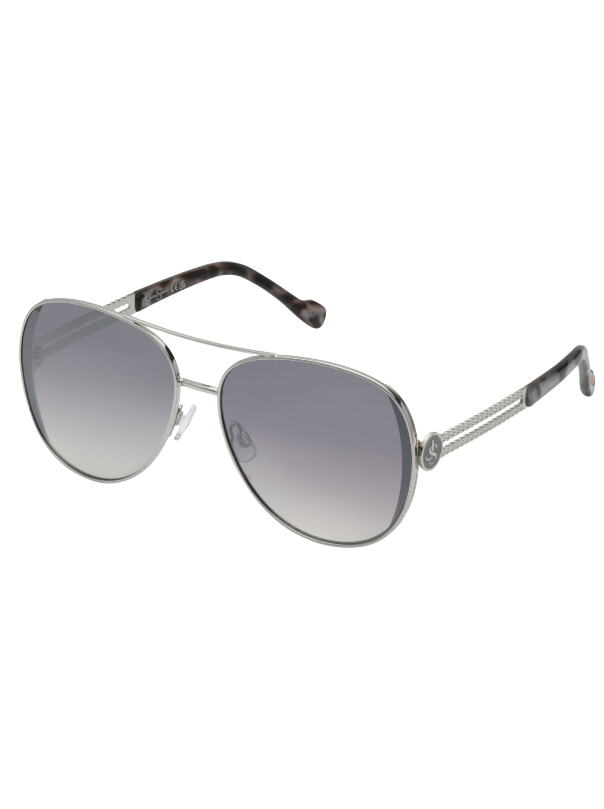 Jessica Simpson Accessories Stylish Metal Aviator Sunglasses in Silver & Tortoise