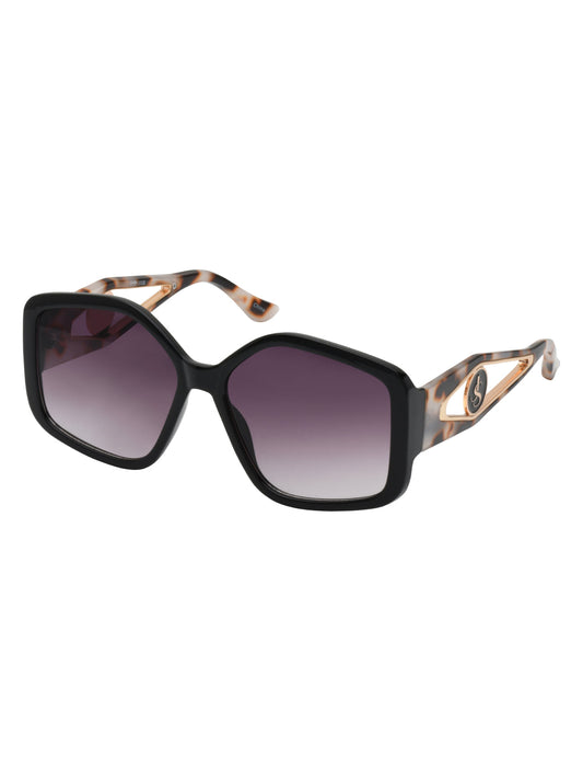 Jessica Simpson Accessories Oversized Geometric Sunglasses in Black & Tortoise