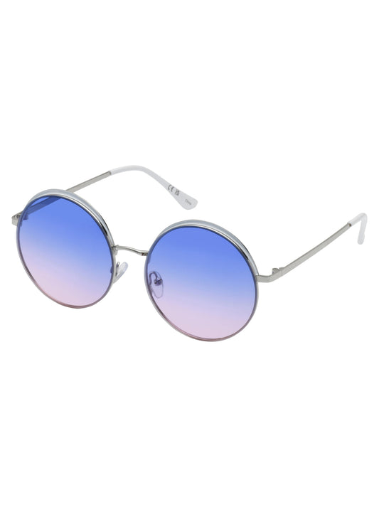 Jessica Simpson Accessories Vintage Metal Round Sunglasses in Silver & White