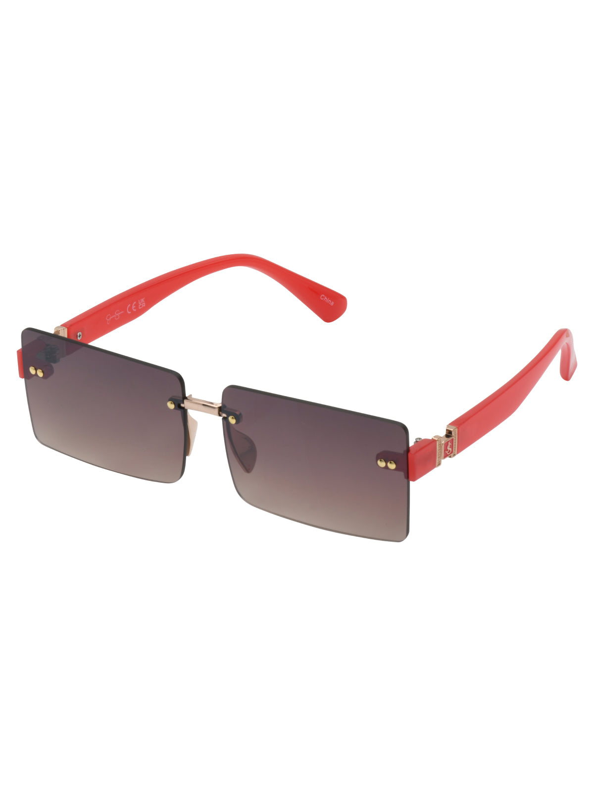 Jessica Simpson Accessories Sleek Rectangular Metal Sunglasses in Gold & Milky Coral