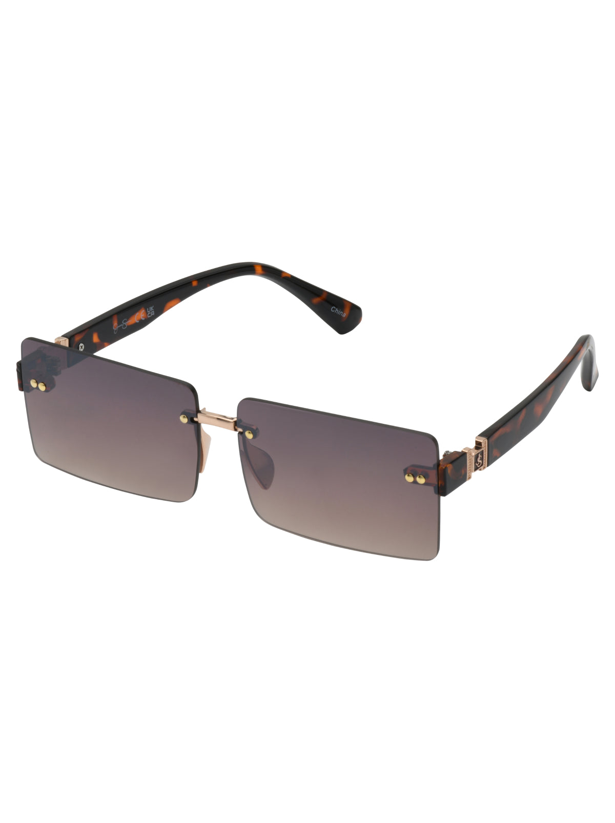 Jessica Simpson Accessories Sleek Rectangular Metal Sunglasses in Gold & Tortoise