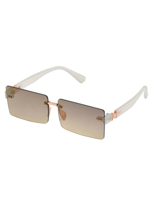 Jessica Simpson Accessories Sleek Rectangular Metal Sunglasses in Rose Gold & Cream