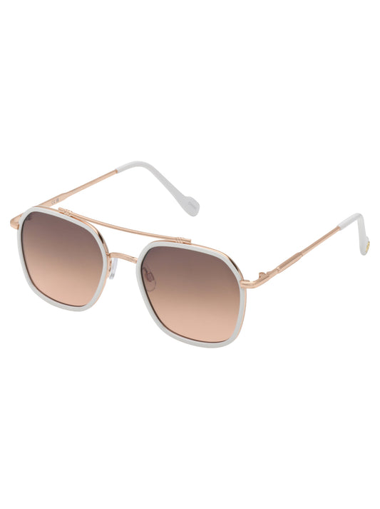 Jessica Simpson Accessories Square Metal Aviator Pilot Sunglasses in Rose Gold & White