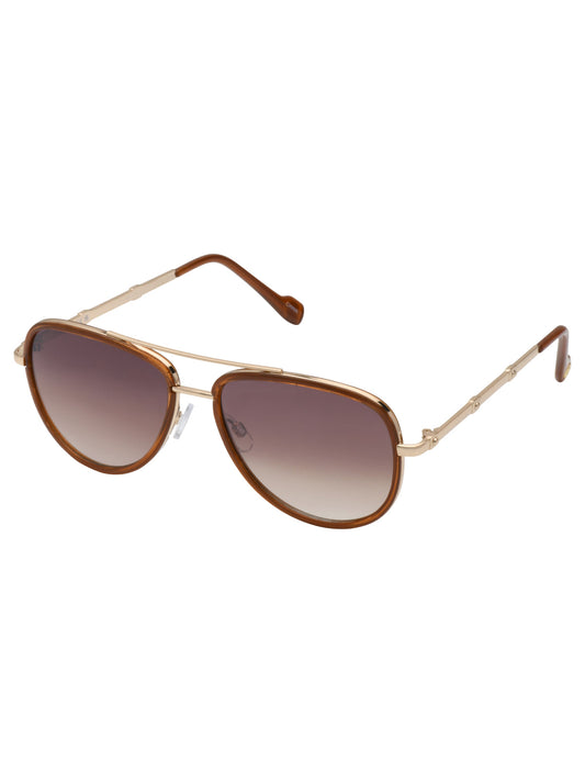 Jessica Simpson Accessories Modern Metal Aviator Sunglasses in Gold & Brown