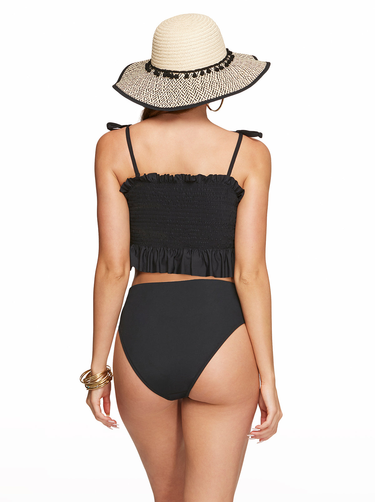 Jessica Simpson Women Solid Smocked Bandeau Top in Black