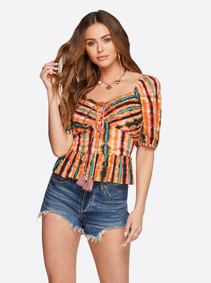 Jessica Simpson Women Ami Halter Top in Tie Dye Stripe