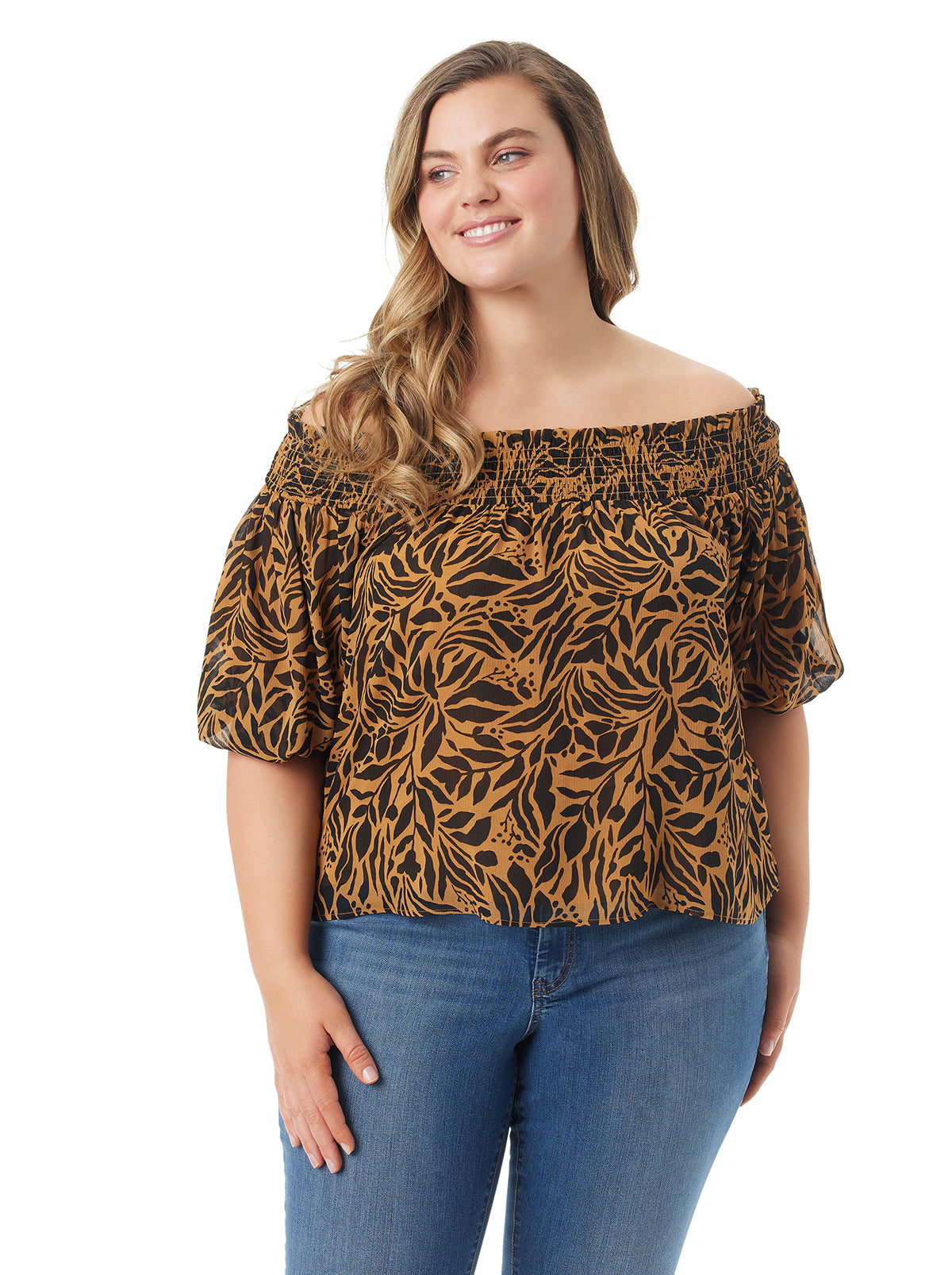 Jessica Simpson Women Rosiya Off Shoulder Top in Zebra Floral