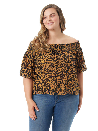 Jessica Simpson Women Rosiya Off Shoulder Top in Zebra Floral