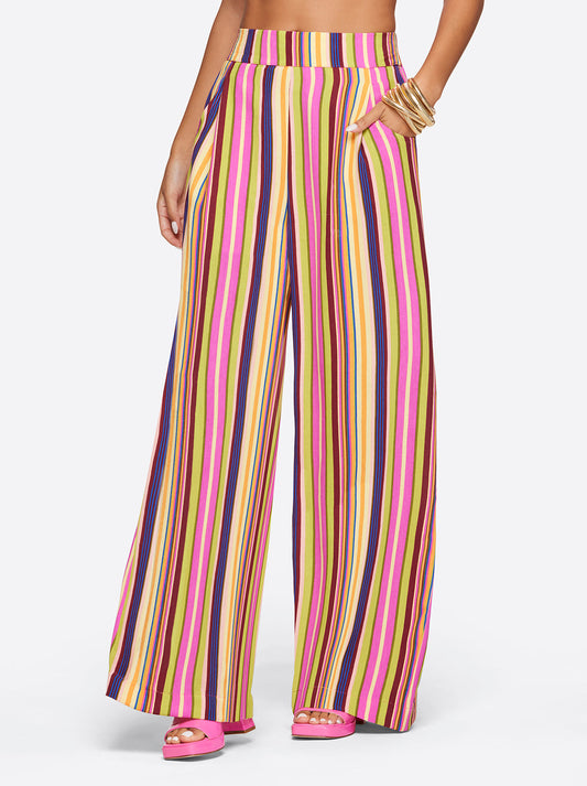 Jessica Simpson Women Winnie Wide Leg Pants in Rainbow Stripe